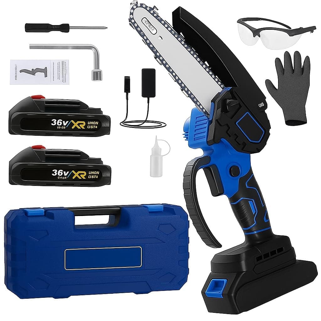 Mini Chainsaw Cordless 6 Inch Cutting Area Wide Heavy Duty Battery Powered Hand Saw gardens farms pastures Wood Working Tool Like Logging Cutting Pruning with Multicolor