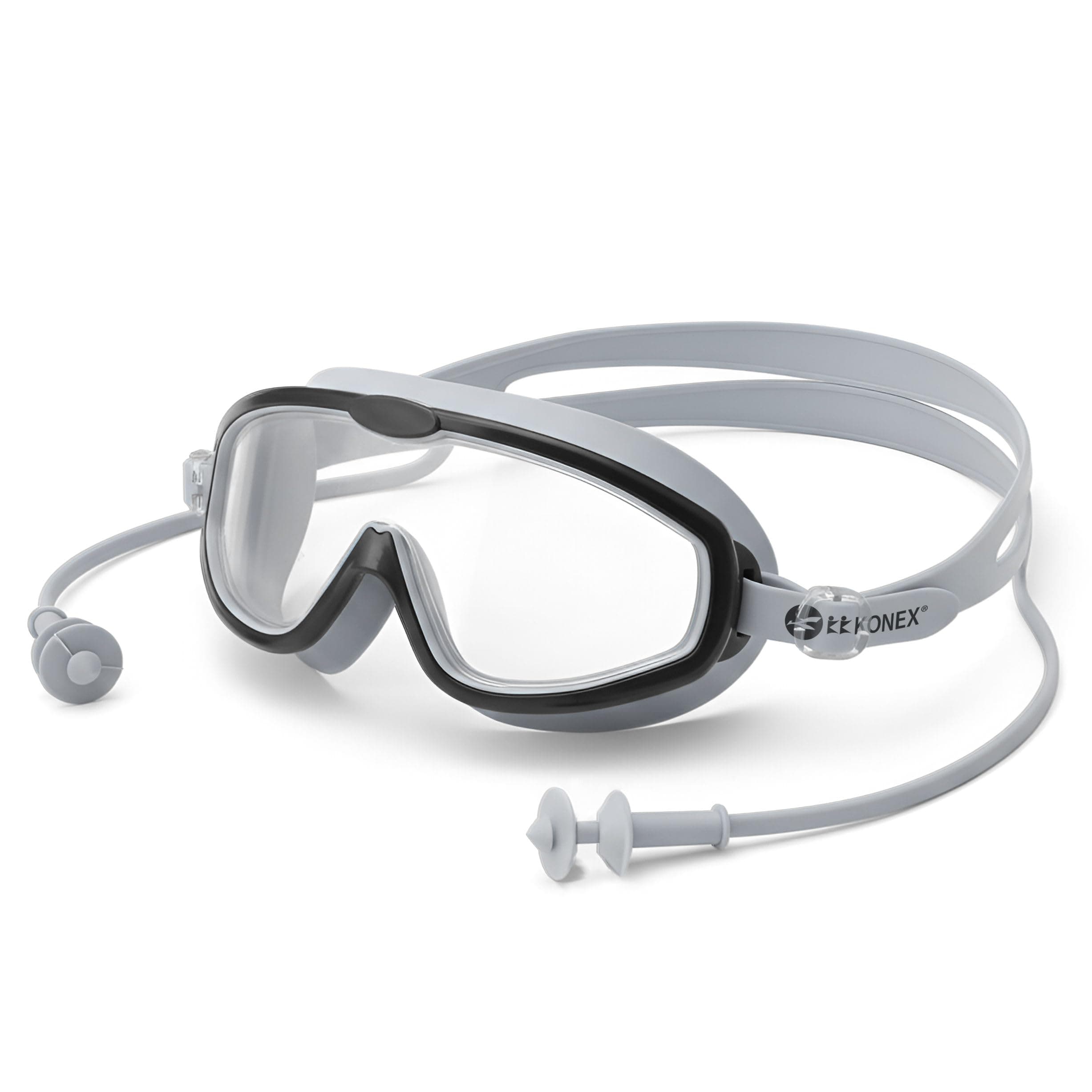 KONEX Swimming Goggles for Kids | UV Protected Big Frame Lens | Anti-Fog & Anti-Leak Design | Soft Silicone Body with Adjustable Strap | Ideal for a Smooth & Perfect Swimming Experience - Grey