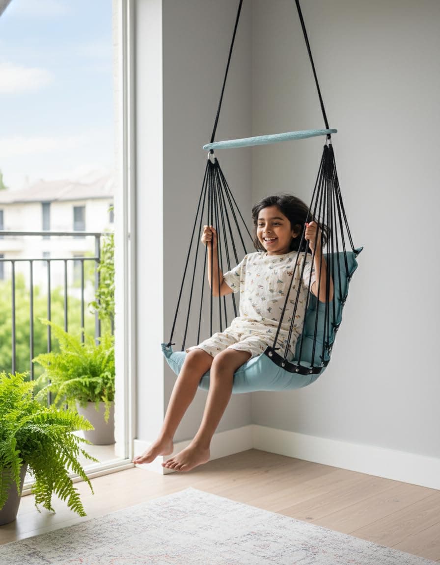 Patiofy Hammock Swing | Hanging Swing for Kids | Jhula | Suitable for Indoor and Outdoor | Weight Capacity 10-15 Kg | Portable | Age Group 8-15 Years (Ocean Blue)