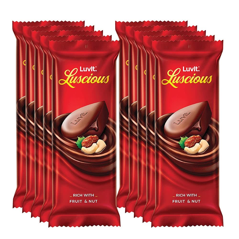 LuvIt. Luscious Fruit & Nut Chocolate Bars | Multipack | Deliciously Smooth | Pack of 10-52g Each