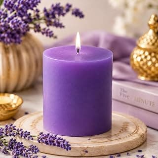 Pure Source India Scented Pillar Candle (3X3 INCH) Decorative Candle for Living Room, Diwali Decor, Gifting, Spa & Meditation (Lavender)