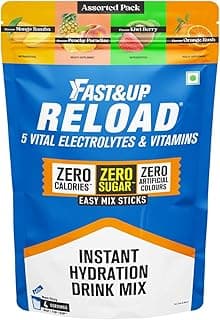 FAST&UP Reload Electrolytes Powder Sachets | Zero Added Sugar Hydration Drink with 5 Essential Electrolytes Vitamin C & B12 | Summer Heat, Workout Recovery, Travel & Wellness | Assorted Pack of 4 Sachets