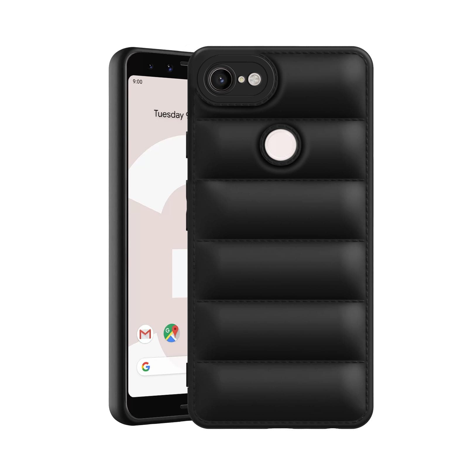 Amazon Brand - Solimo Puffer Case Camera Protection Soft Back Cover for Google Pixel 3 - Black