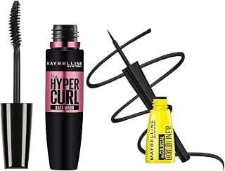 Maybelline New York Colossal Bold Eyeliner, Black, 3g & New York Hypercurl Mascara Washable, Black, 9.2ml Matte Finish
