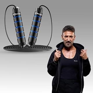 Wearslim Professional Skipping Rope for Men & Women with Ball Bearings Rapid Speed weighted Jump Rope Cable & 6” Memory Foam Handles Tangle-Free Jumping Rope for Kids - Black & Blue
