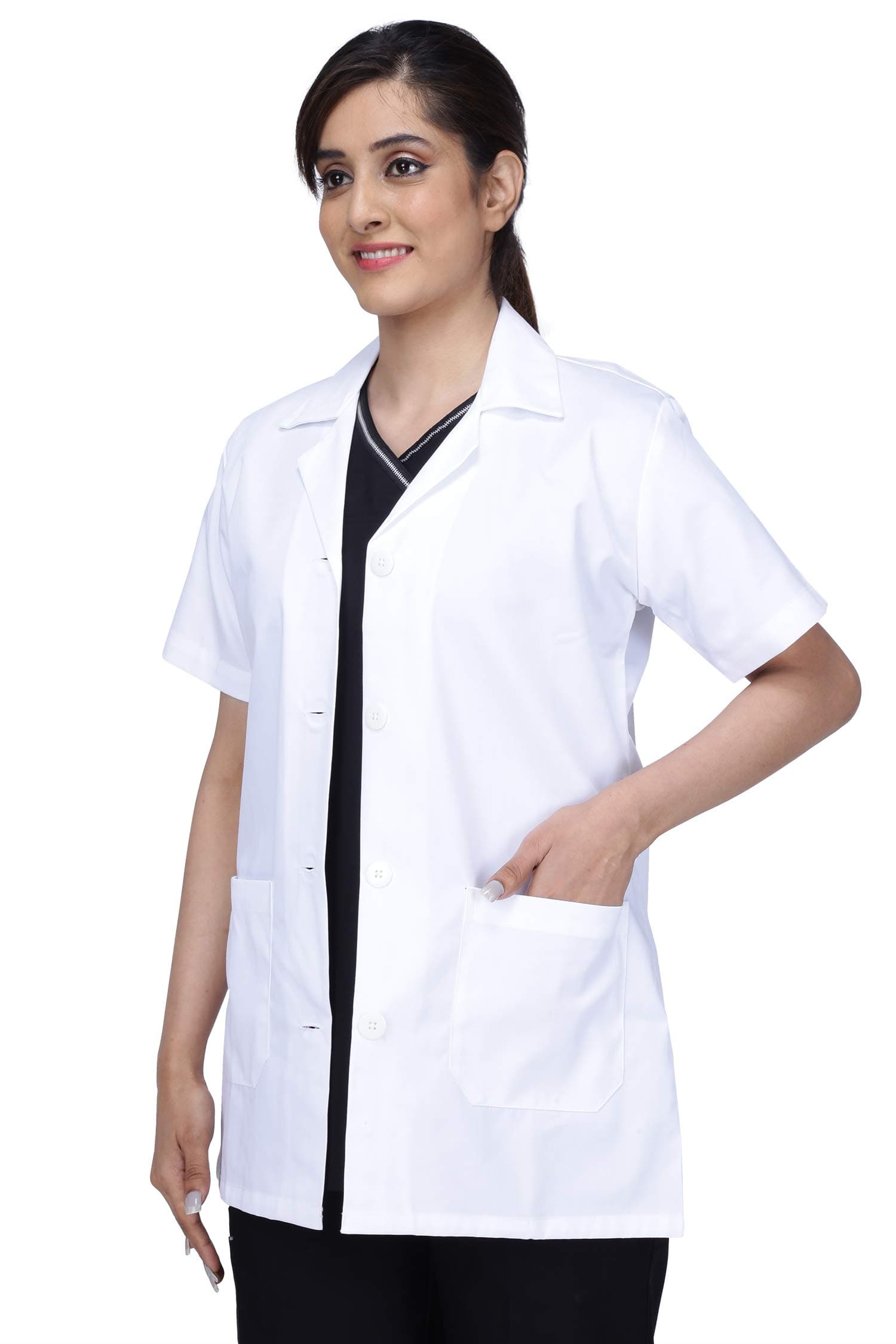 UNIFORM CRAFT Women's Half-Sleeve Poly-Cotton Lab Coat – Best Apron for Female Nurses, Students, and Lab Technicians