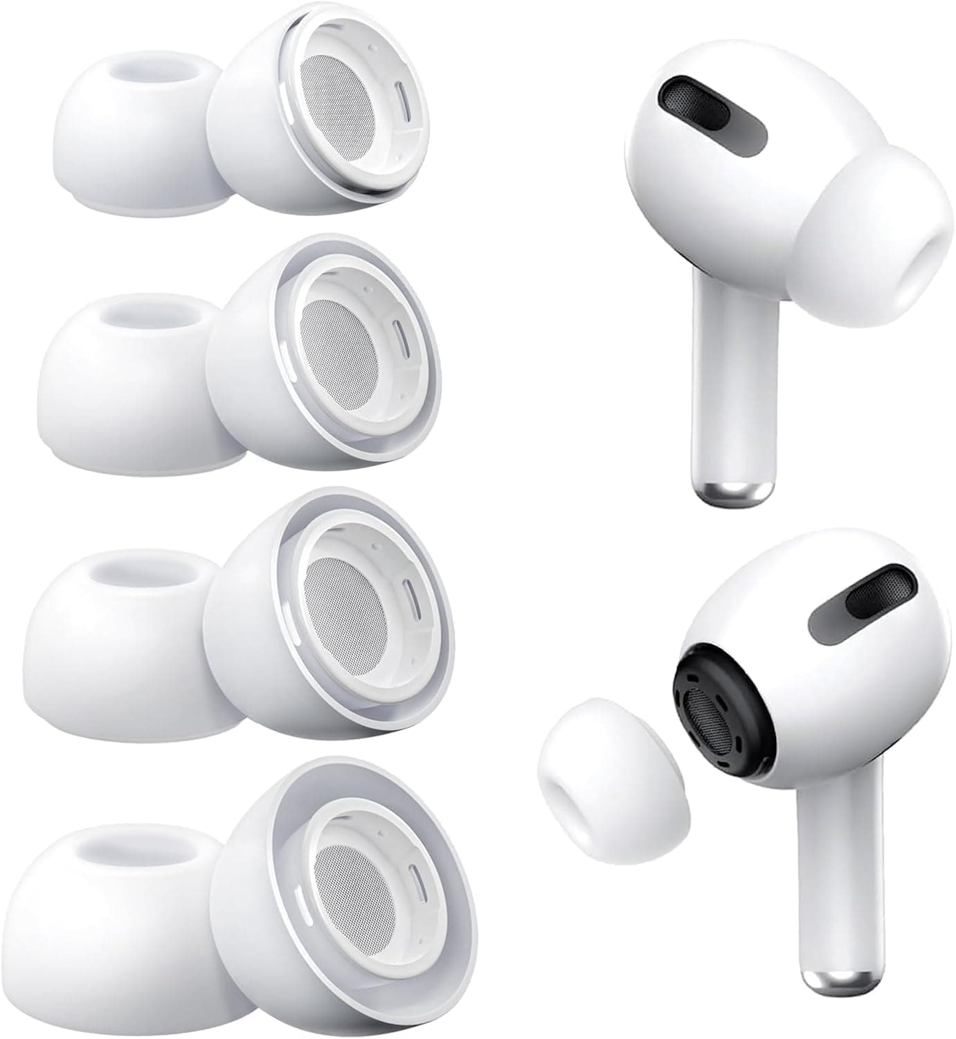 Scalebee Replacement Ear Tips for AirPods Pro & Air Pods Pro 2, 4 Pairs | Noise Reduction Hole, Non-Slip Soft Silicone, Built-in Dust Guard Screen