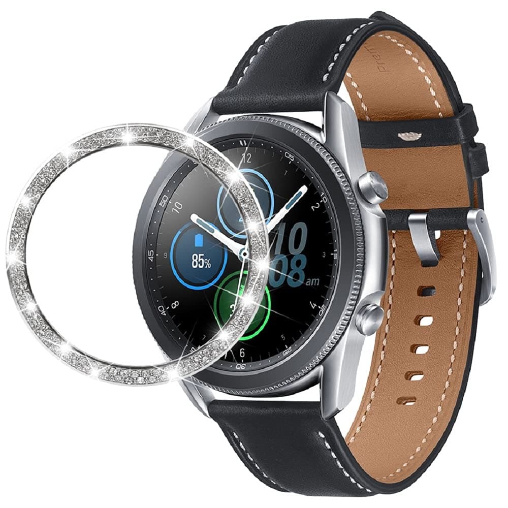 OBOE Bezel Styling Case Bezel Ring Adhesive Cover Anti Scratch & Shock Stainless Steel Protection for Samsung Galaxy Watch 3 45mm (ST3-Silver)