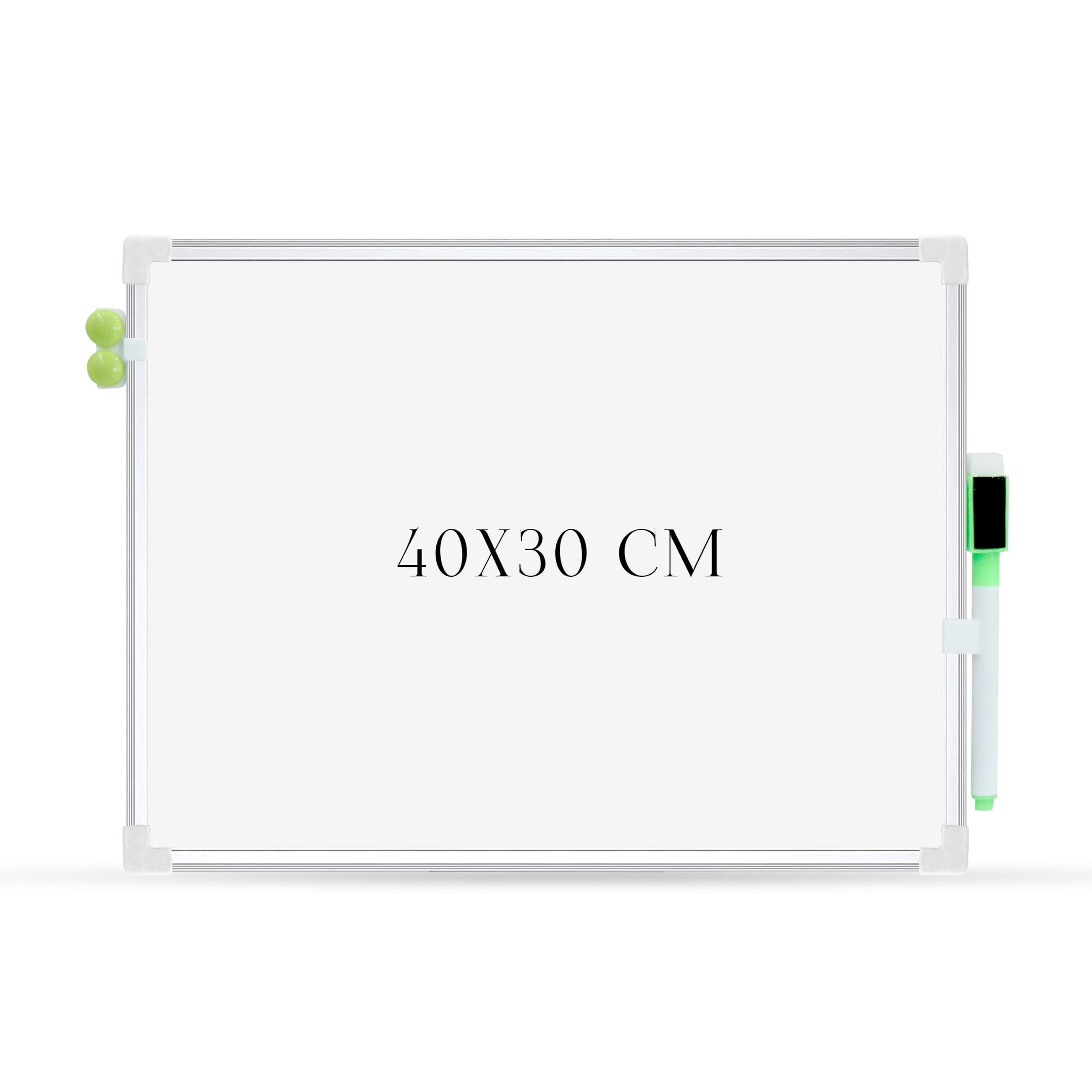 GLUN® Multipurpose White Board with 1 Magnetic Black Marker with Cap Eraser, 40x30cm Heavy & Durable Dual Side Useable Board Aluminium Boundaries for Kids & Adults Use in Schools, Home, Office