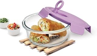 Treo by Milton Lumino Fresh Round 400 Borosilicate Glass Containers for Kitchen I Microwave Safe I Leak Proof with Air Vent Lid I 400 ml, Set of 1, Purple