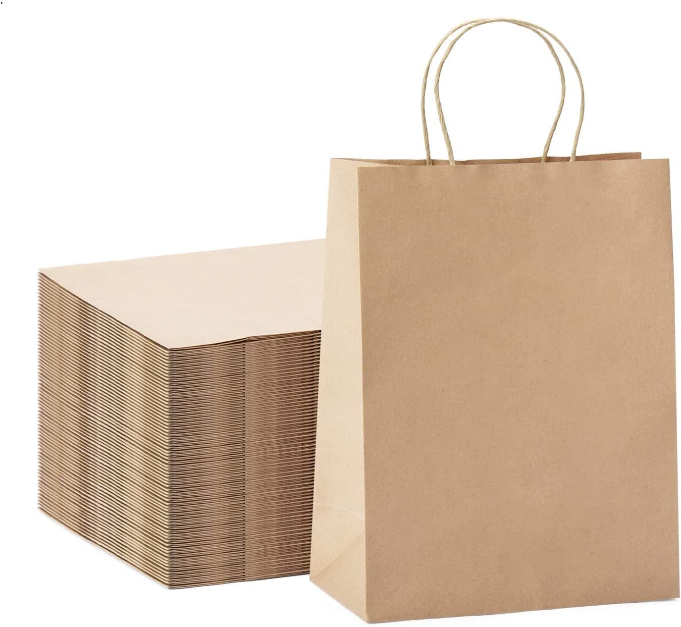 Aakriti Craft Paper Bags, Rakhi Gift Bags with Handles, Small Craft Shopping Bags in Bulk for Boutiques, Small Business, Retail Stores, Gifts & Merchandise (BROWN-100PCS, MEDIUM-9.75" x 4" x 12.5")
