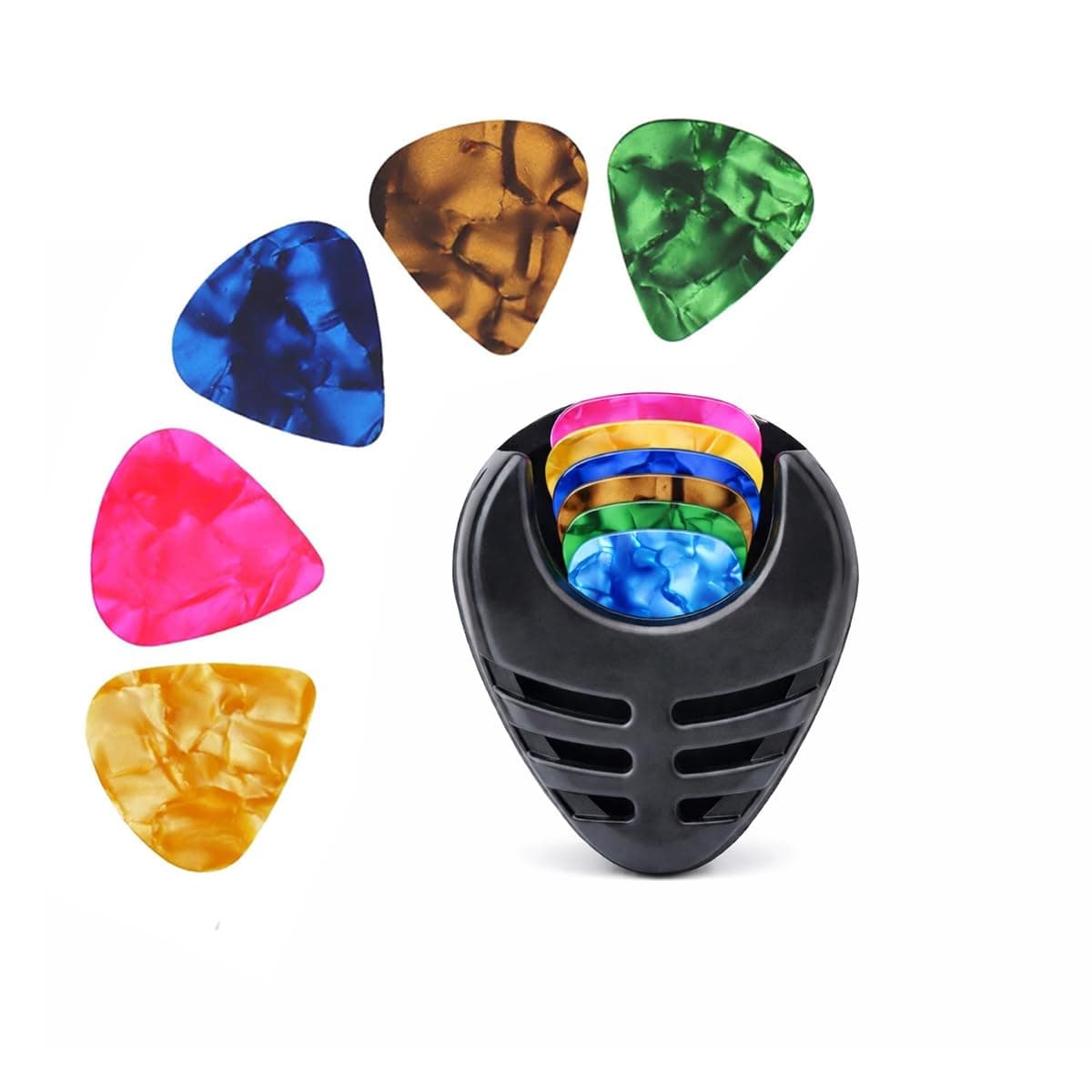 DEVICE OF URBAN INFOTECH Guitar Pick Set – 0.46mm Guitar Picks with 1 Pick Holder – Thin Celluloid Plectrums for Acoustic & Electric Guitar Colorful Picks with Holder (10 Picks with Holder)