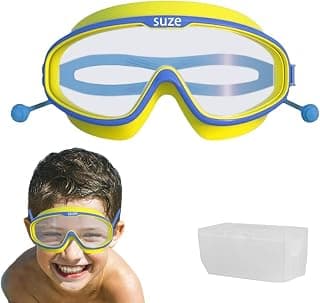 PROBEROS® Kids Leakproof Anti-Fog Yellow Swimming Goggles with Integrated Ear Plugs - UV Protection Comfortable Fit Adjustable Strap for Boys & Girls Aged 3-16 - HD Clear Vision Swim Eyewear