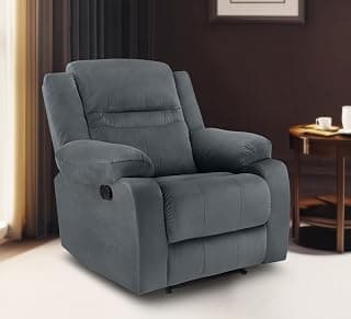 Little NAP Galaxy Soft Suede Fabric Single Manual Standard Recliner | Padded 1 Seater Aaram Sofa | Relaxing Chair for Home Office Living Bed Room | Grey