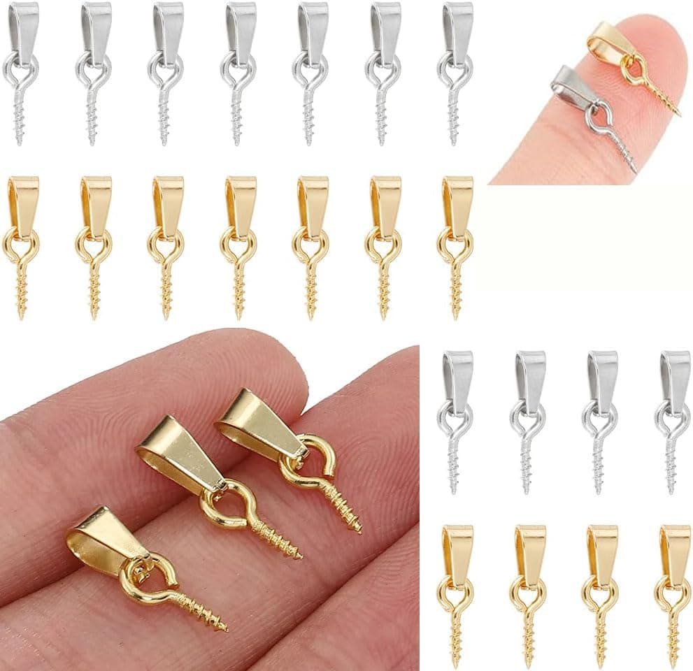 DIY Crafts Golden/Silver Mix Cup Pearl Screw Eye Pin Bail Peg Pendants, Brass Cup Pearl Eye Pin Clasps Hooks Peg Bails for Half Drilled Beads Earring Necklace Jewelry Making Contain Pcs:- (12)