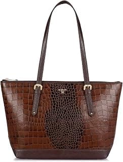 Da Milano Leather Tote Bag for Women – Genuine Brown Handbag with Dual Texture, Zipper Closure & Everyday Elegance