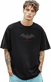 Bewakoof X DC Batman Men's Cotton Graphic Print Oversized Fit Half Sleeve Round Neck T-Shirt | Casual Wear | Street Wear | Oversized t Shirt for Men Cotton | Baggy