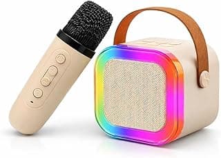 CscyyAmz Rechargeable Karaoke Mic with Speaker for Singing | Wireless Mini Portable Bluetooth Speaker with Microphone & LED Lights | Birthday Gift for Kids Musical Toys for Boys, Girls and Adults