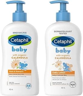 Cetaphil Baby Wash & Shampoo with Organic Calendula (400ml)&Cetaphil Baby Daily Moisturizing Lotion 400ml with Organic Calendula for Face & Body, Moisturizer for Kids