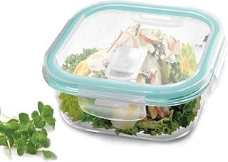 Treo by Milton Clip Fresh Borosilicate Glass Square Container with Air-Vent Lid for Kitchen/Tiffin, 320ml | Food Safe, Airtight & Leakproof | Microwave & Freezer Safe, Ideal For Lunch Box, Kitchen Use