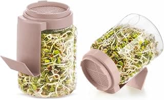 Nayasa Sprout Maker 790 ML- Set of 2 | BPA-Free Plastic Jar Container for Sprouting All Seeds & Beans | Airflow Mesh Lid, Easy Drainage, Odor Resistant & Durable | Beige