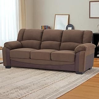 Royaloak Muar Malaysian Fabric 3 Seater Sofa| Fabric Upholstery | Dual Tone Design | Plush Armrest | High Backrest | Tufting Design | Super Soft Cushions | Malaysian Collection,Brown