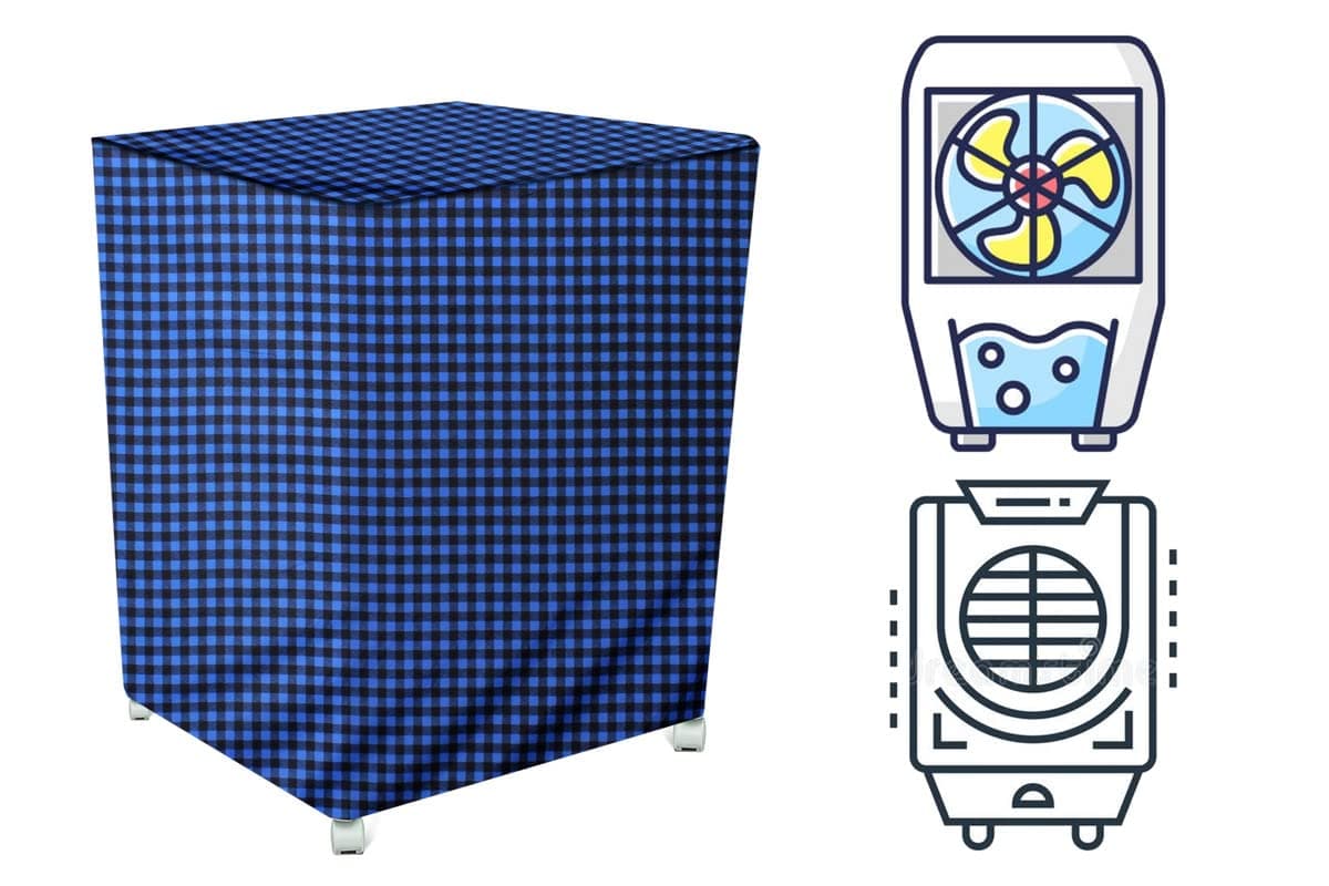 Stylista Air Cooler Cover Compatible for Kenstar Cool Grande 80 LTR Desert Cooler, Ployester, Gingham Pattern Blue