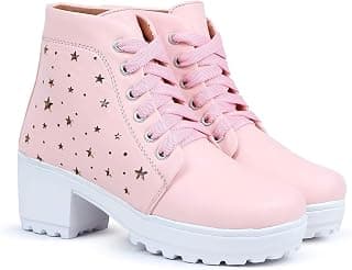 ArranQue Woomen's Boots Shoes Multi Star Design Fashion Casual Boot High Ankle Heel for Girls Boot (Size UK5, Pink)
