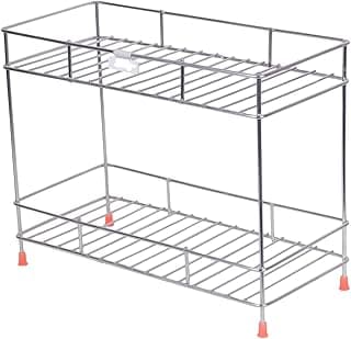 Cri8Hub Stainless Steel 2 Tier Kitchen Rack - Spice Boxes Organizer –Kitchen Stand - Cosmetic Organizer – Counter Top Basket -Floor Mounted Shelf For Home And Bathroom, Step Shelf