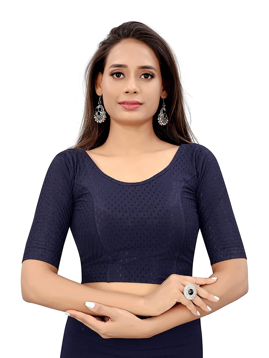 Bhochi Round Neck Cotton Spendex|Stretchable Blouse for Women|Readymade Blouse for Women|Blouses|Stretchable Blouse Readymade| Above Elbow Sleeve