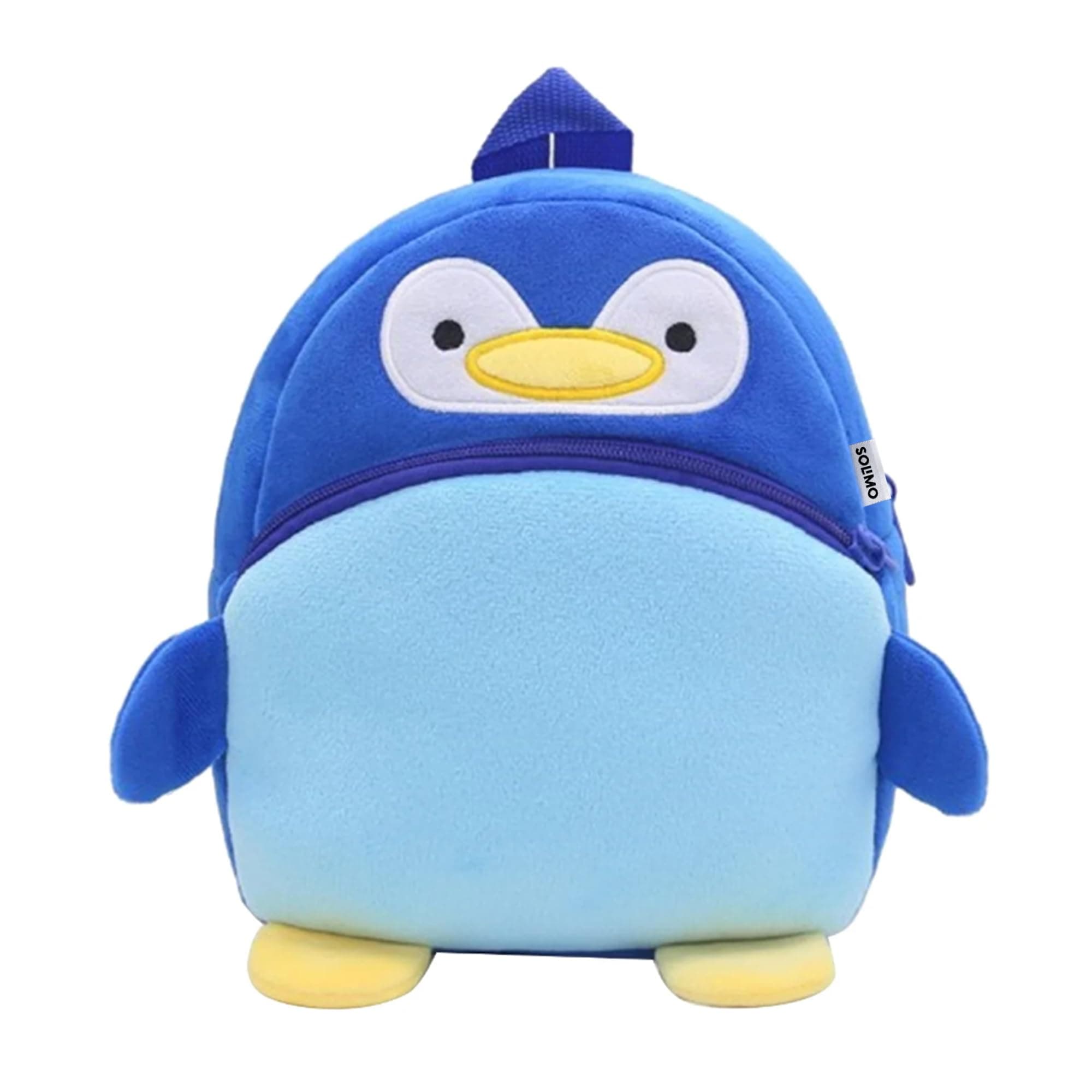 Amazon Brand - Solimo Velvet Toddler Backpack For Girls And Boys 2-6, Preschool Kindergarten Backpack, Cute Kids Backpacks, Penguin Backpacks For Kids (10L_Multi Colour)