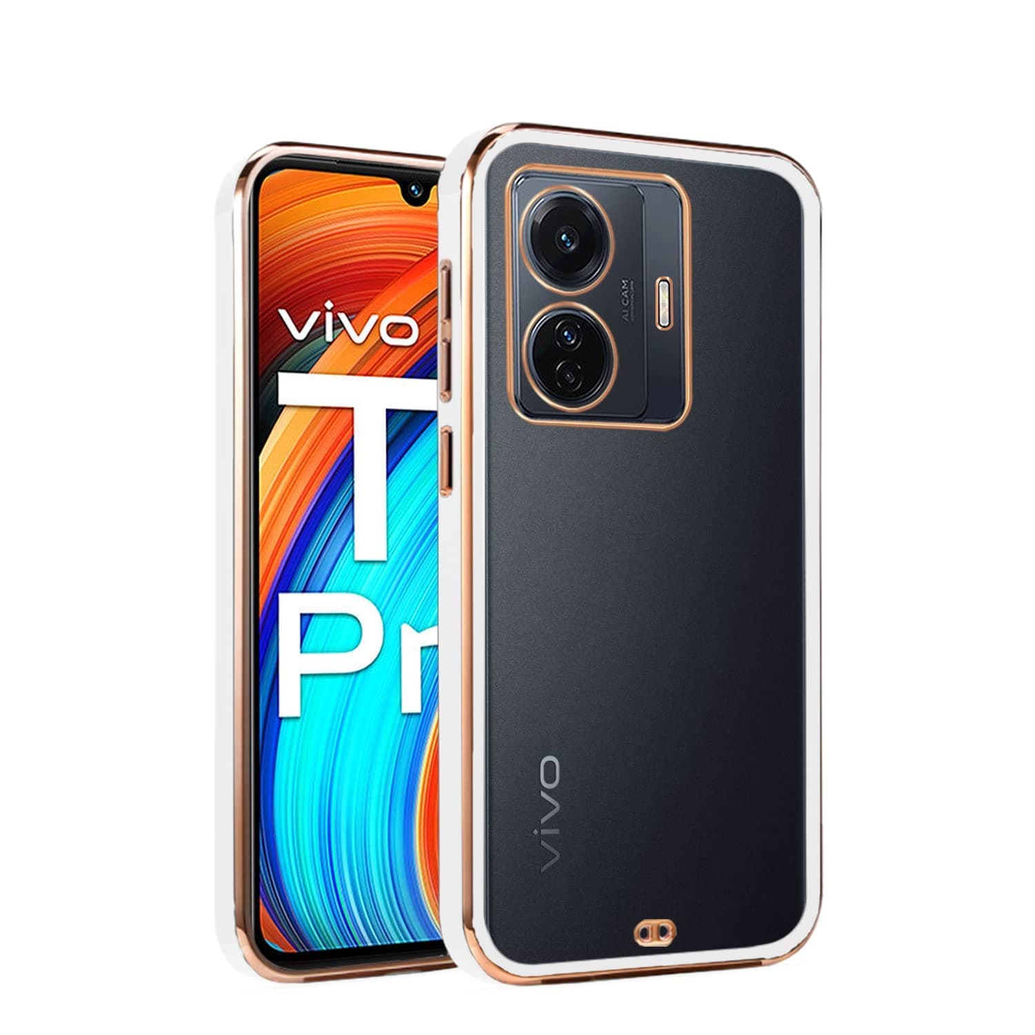 Amazon Basics Back Cover for Vivo T1 Pro 5G | Gold Electroplating Transparent Chrome Bumper Case (White)