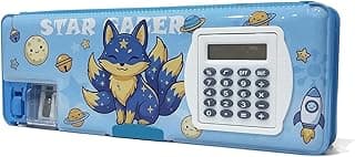 YBN Multipurpose Magnetic Pencil Box with Calculator & Dual Sharpener for Girls & Boys for School | Big Size Cartoon Printed Pencil Case for Kids Plastic, Pack of 1 (Cartoon - D)