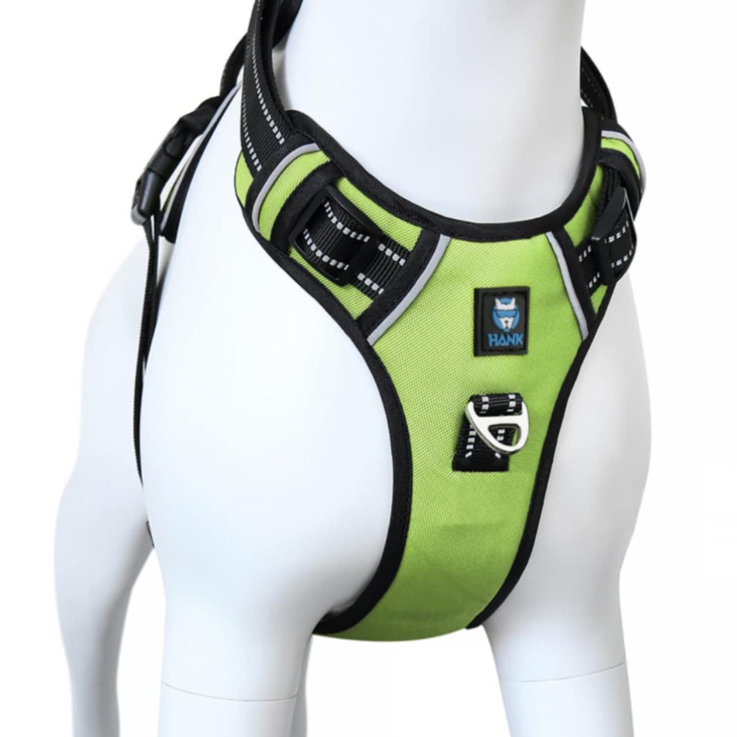 HANK Dog Harness | 4 Adjustable Buckles | Strong Metal Hook | 3M Reflective Strap | Soft Handle | Dog Chest Belt for Large Dogs (Neon Green - XL (35-65Kg)