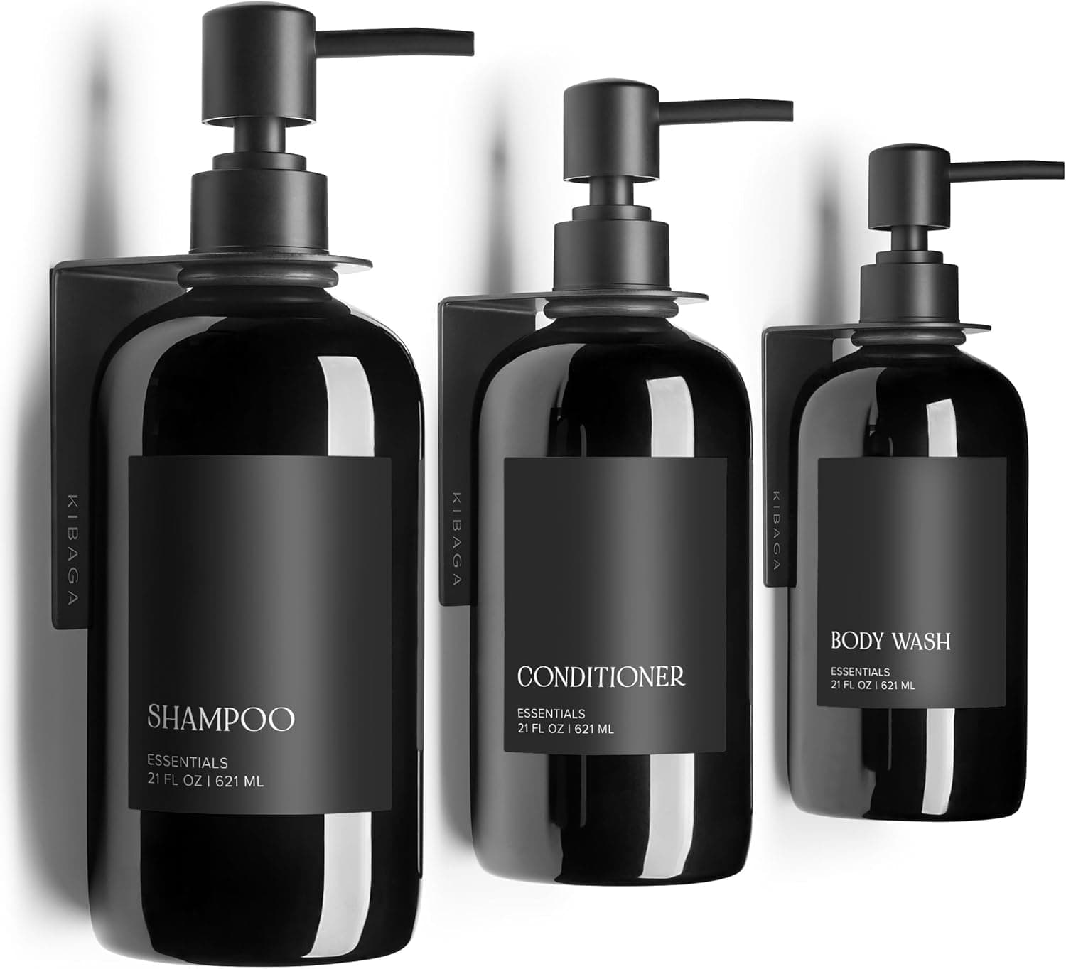 Refillable Shampoo and Conditioner Dispenser Shower Soap Dispenser Wall Mounted Black Metal Organiser Plastic Bottles Black Pump Shampoo Dispenser, Shower Dispenser Chamber 400ML Bottel (Pack of 3)