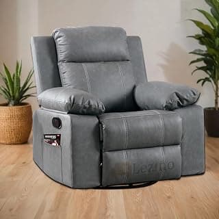 LEZINO Rocking Revolving Recliner Chair for Living Room 3 Years Warranty (Rocking Revolving Manual Recliner, Grey)| Recliner with Rocking Revolving 360 | Textured Grey German Premium Upholstery