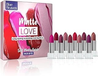 Blue Heaven Matte Love Mini Lipsticks pack of 10 | Long Lasting, Hydrating & Moisturizing Mini Roll on Lipsticks for Women | Soft-Matte Finish | 13g