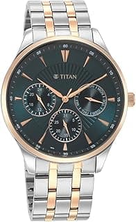 Titan Titan Regalia Opulent LII Quartz Multifunction Teal Green Dial Two Toned Silver and Rose Gold Stainless Steel Strap Watch for Men - NT90127KM02