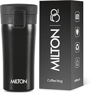 MILTON Thermosteel Vacuum Insulated Travel Coffee Mug, 300ml, Black, Prolonged Hours Hot & Cold, ISI Certified, Spill Proof & Easy to Sip, Leakproof & Rustproof, On The Go Coffee Cup