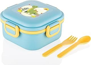 ATTRO Quick Bite Dino Delight Lunch Box with 3 Compartment Fork & Spoon BPA Free Food Grade Ideal for Kids School, Picnic & Outdoor- 800ml Blue, Plastic