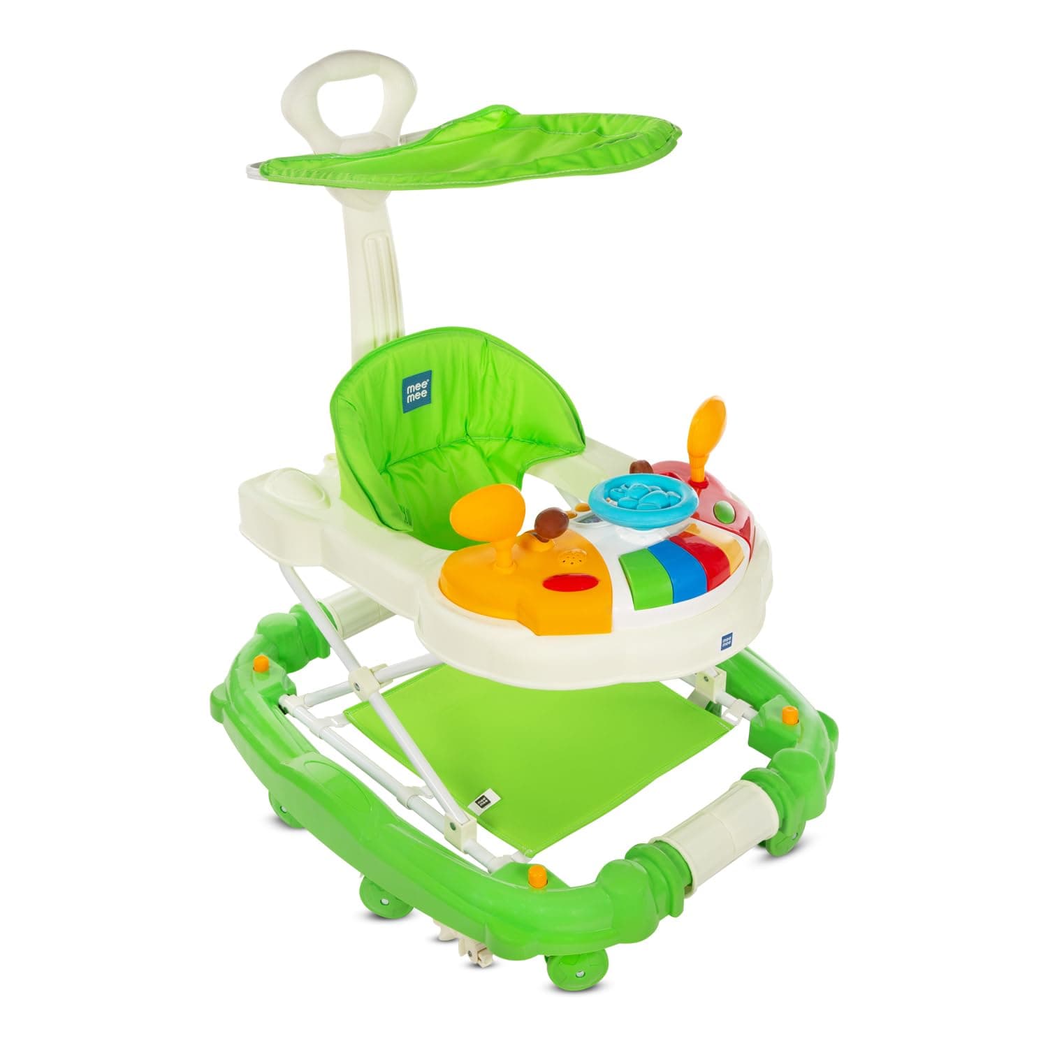 Mee Mee Baby 2-in-1 Walker Cum Rocker with 3 Level Adjustable Height | Musical Toy Tray | Parental Push Handle | Anti - Skid Mechanism| Foot Protector Mat | Age 6-18 Months| 15kg
