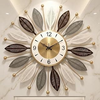 Decorative Wall Clocks for Living Room Metal Stylish Wall Clock Designer Fancy Large Wall Hanging Clock Leaf Pattern Bedroom Hall Modern