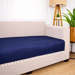 STITCHNEST 3 Seater Quilted Velvet Sofa Cover with Tassels | Elegant Blue Sofa Protector for Living Room | Soft, Washable | Perfect for Enhancing Living Room Interiors