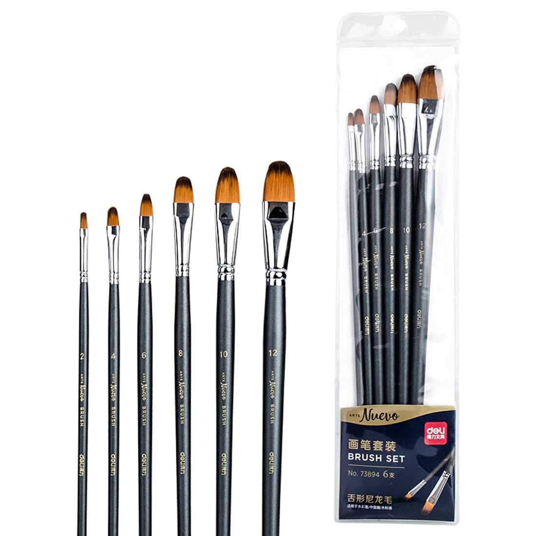 Deli E73894 Arte Nuevo Artist Range Fibre 6 Brush Set (No.2,4,6,8 & 12)