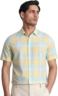 MUFTI Yellow Checks Slim Fit Shirt
