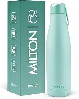MILTON Fame 1000 Thermosteel Water Bottle 880 ml, 24 Hr Hot and Cold I Leak Proof Lid, ISI Certified I Vacuum Insulated I for Office, Gym, School I Aqua Green