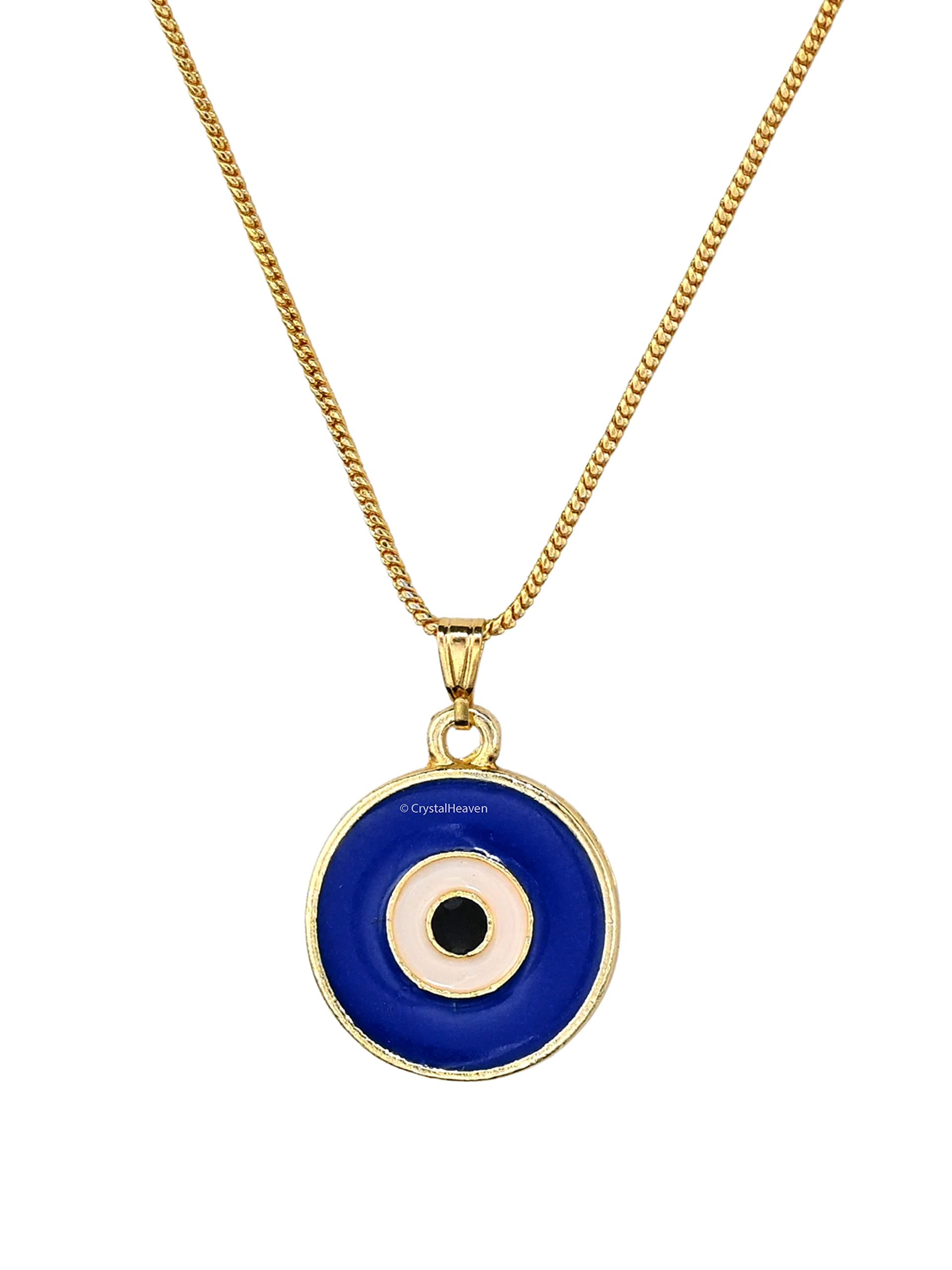 Crystal Heaven Blue Evil Eye Necklace Pendant - Original Turkish Evil Eye Gold Jewelry For Women, Strong Spiritual Necklace Ojo Nazar Necklaces (Blue Round)