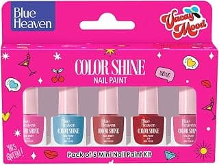 Blue Heaven Color Shine Nail Polish Set for Women | Pack of 5| Glossy Finish | Quick Drying | Long Lasting Nail Polish for Women | Chip Free Nail Paint | Gift Set for Women| Vacay Mood, 25ml