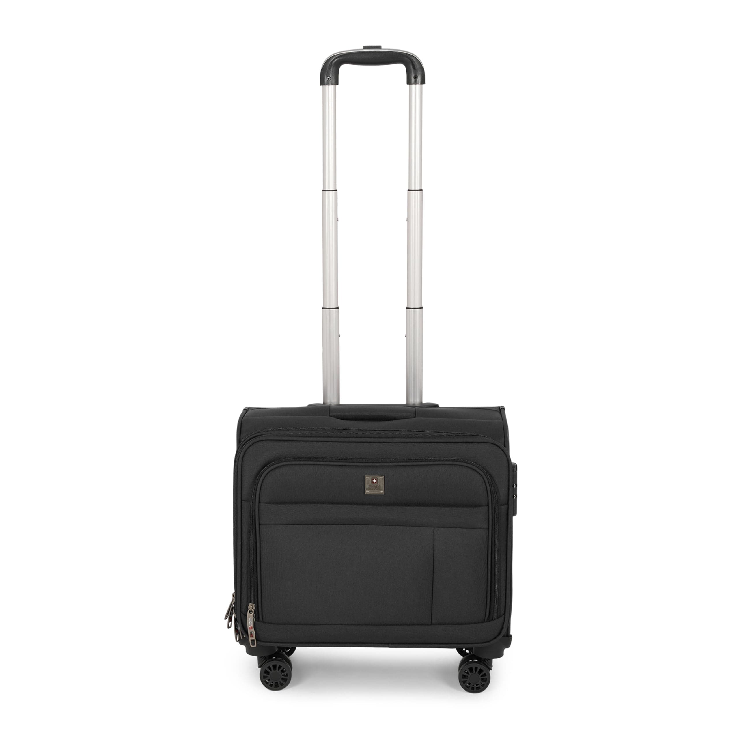 SWISS MILITARY Parker Pro 48L Laptop Overnighter Trolley Bag 15.6" Business Cabin Luggage with 360 Degree Wheels Aluminium Trolley Utility Pockets Office Commutes Business Trips Airport Travel-Black