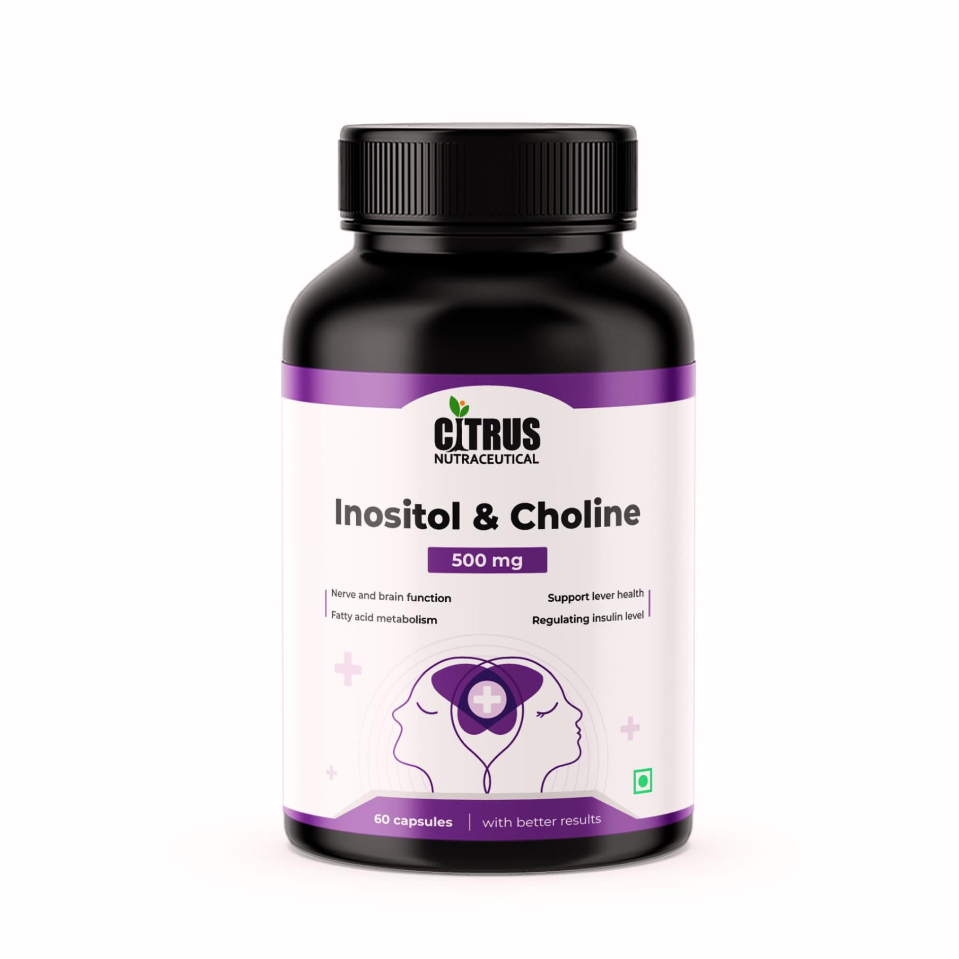 CITRUS NUTRACEUTICALS Choline & Inositol 500mg Capsules | Supports Brain & Nerve Function, Liver Health & Healthy Metabolism | 60 Veg Capsules